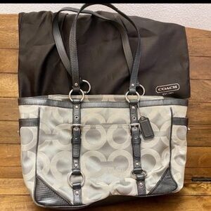 Coach Gray and Black Signature Tote Bag​